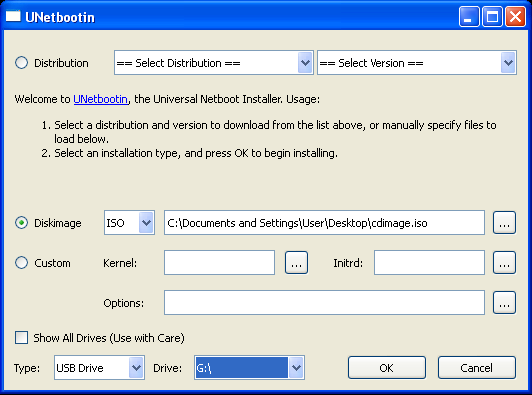 UNetbootin in action on Windows